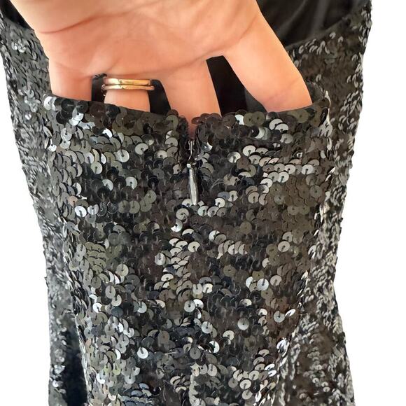 Vtg Niteline Womens Sequin Babydoll Mini Dress 6 Black Bow Formal Cocktail LBD - Picture 7 of 8